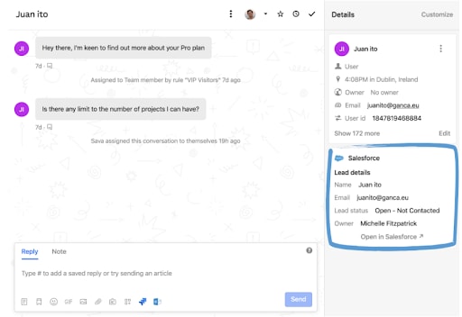 Intercom Salesforce Integration: Lead details